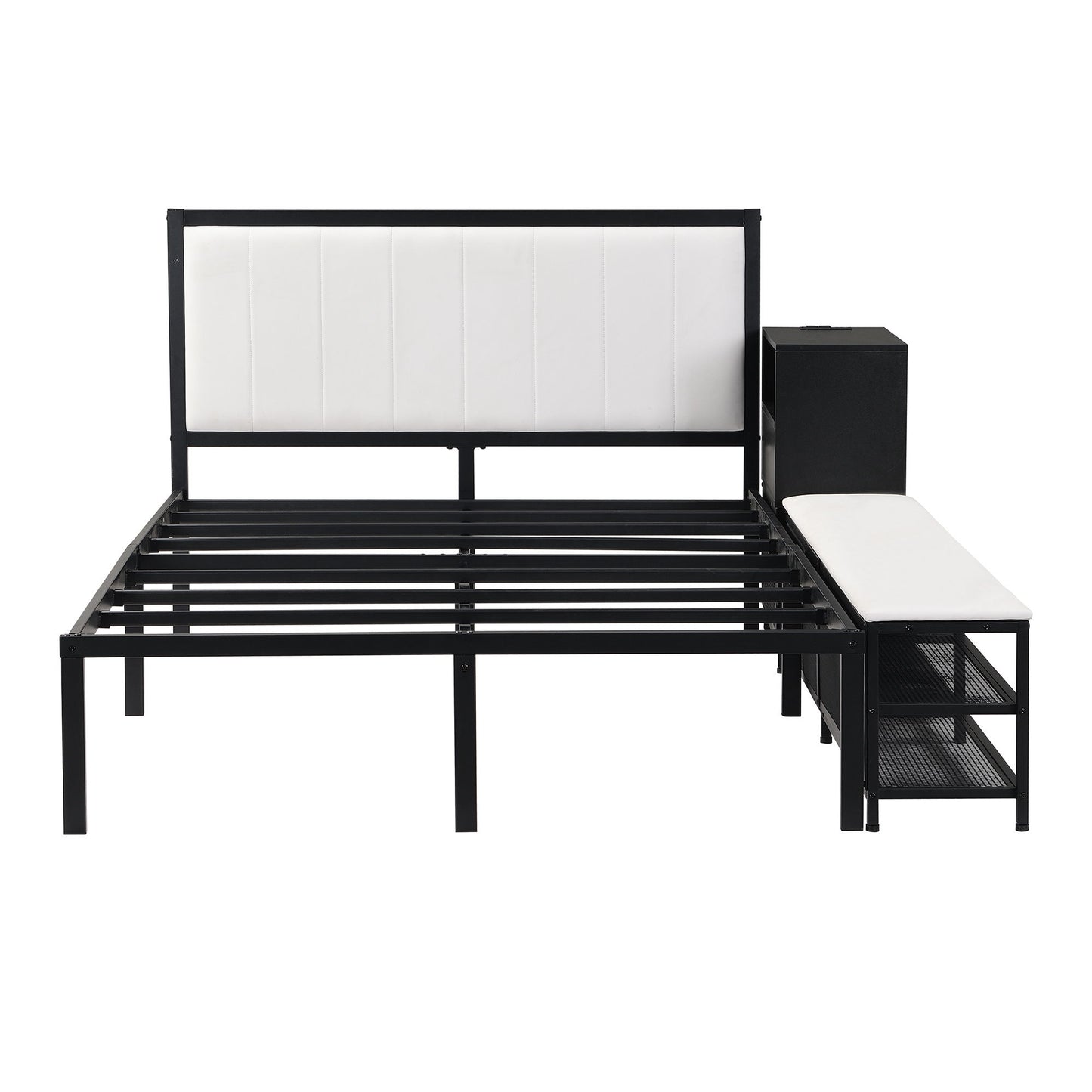 Platform Bed With 2 Tier Storage Shelves, Storage Cabinet