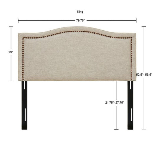Elegant Panel Headboard With Copper Nailheads And Adjustable Metal Legs