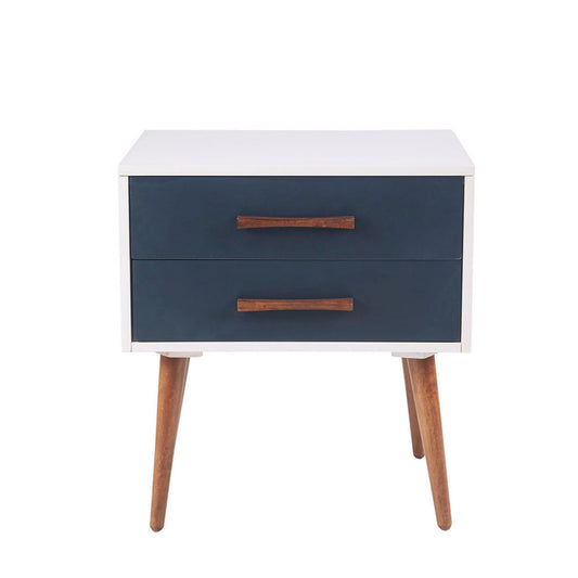 Jeremy - Storage Nightstand With Drawers - Off-White / Navy