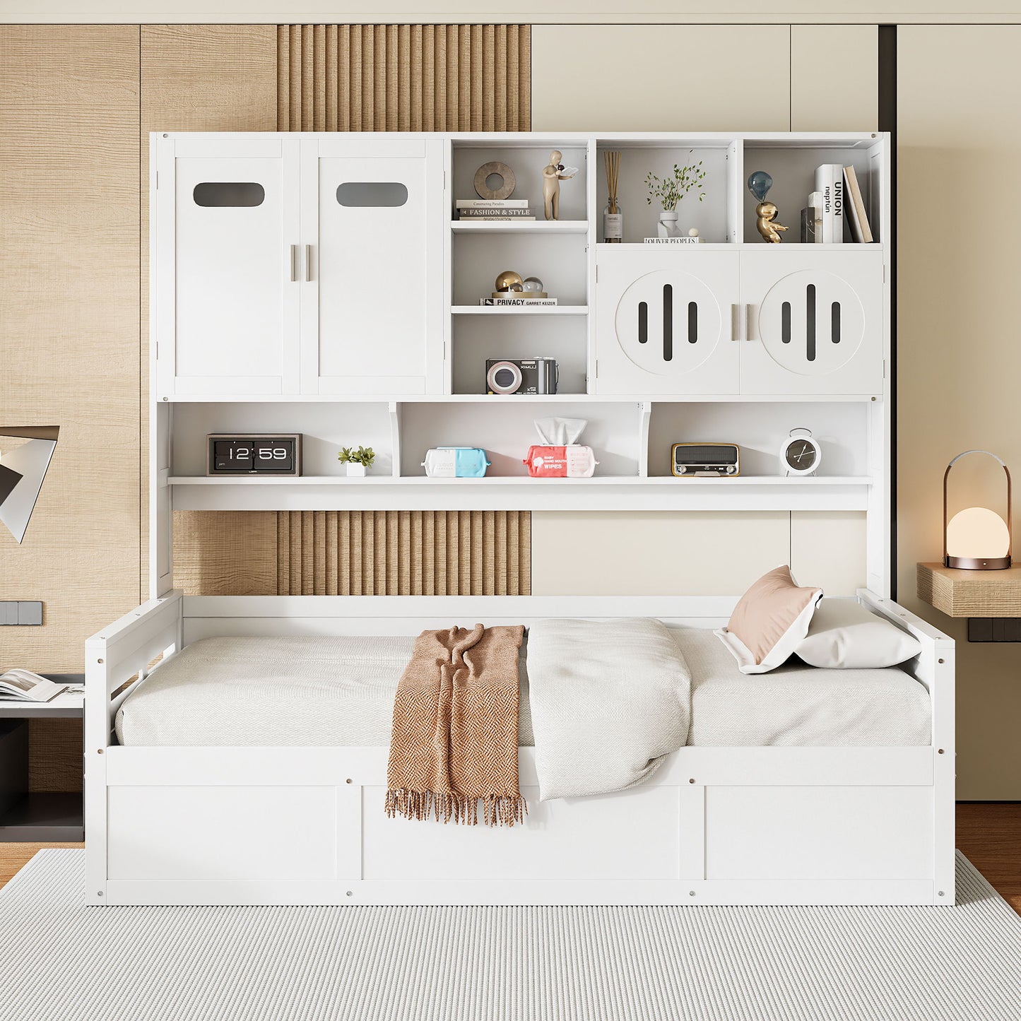 Daybed With All-In-One Cabinet And Shelf