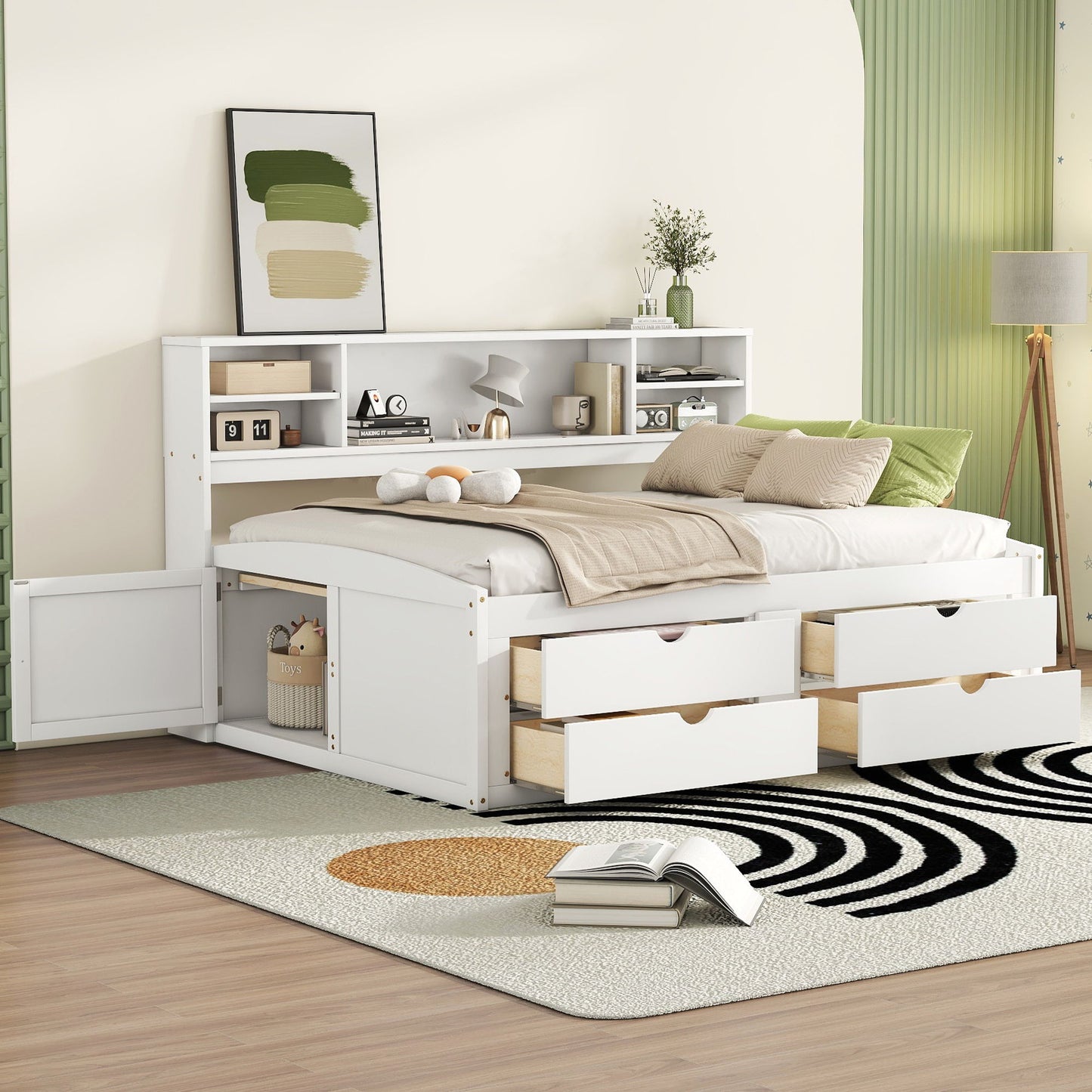 Daybed With 2 Bedside Cabinets, Upper Shelves And 4 Drawers