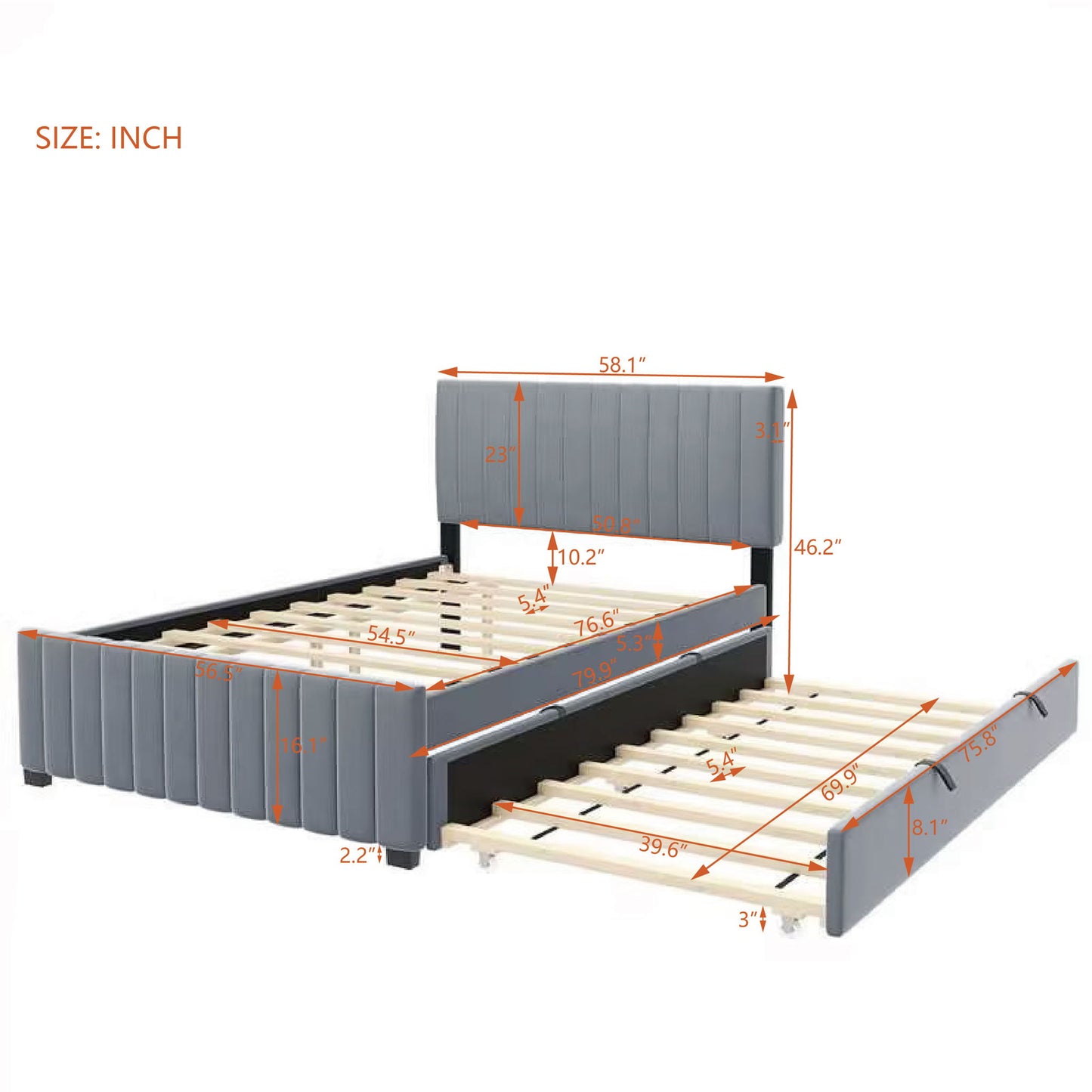 Elegant Upholstered Platform Bed With Twin Size Trundle