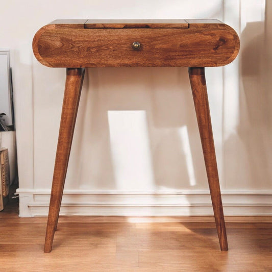 Mini Dressing Table With Foldable Mirror - Caramel