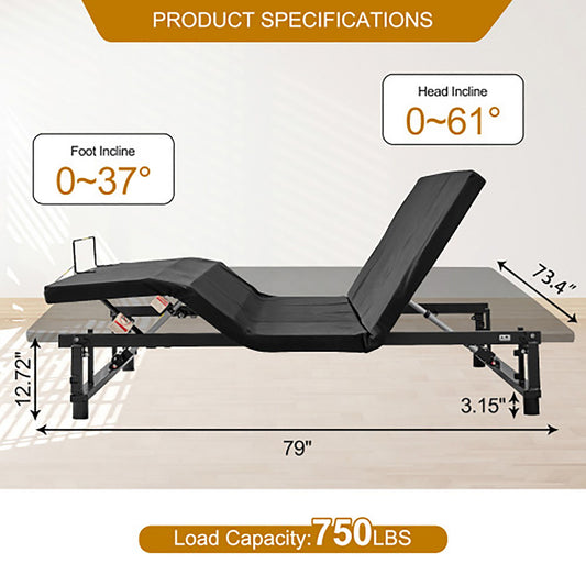 Adjustable Bed Base Frame With Head And Foot Incline Quiet Motor Zero Gravity