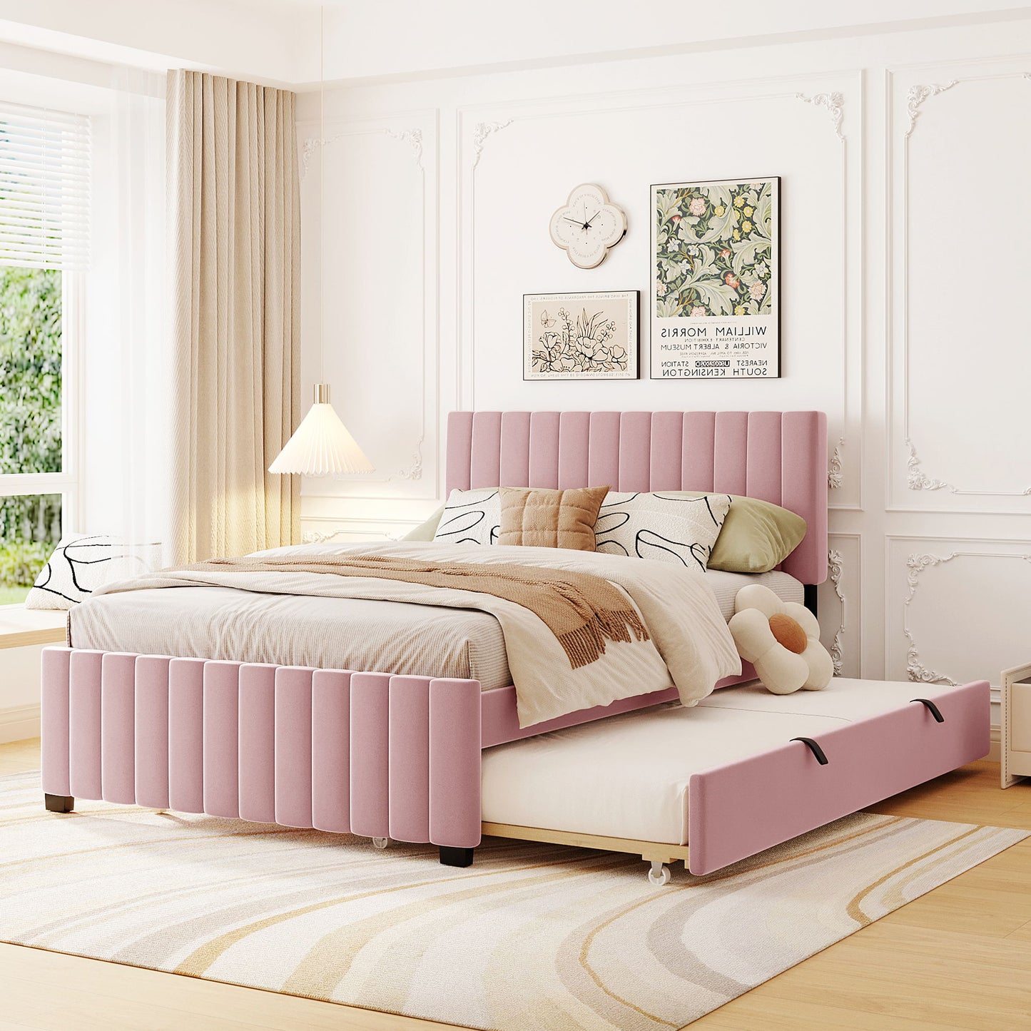Elegant Upholstered Platform Bed With Twin Size Trundle