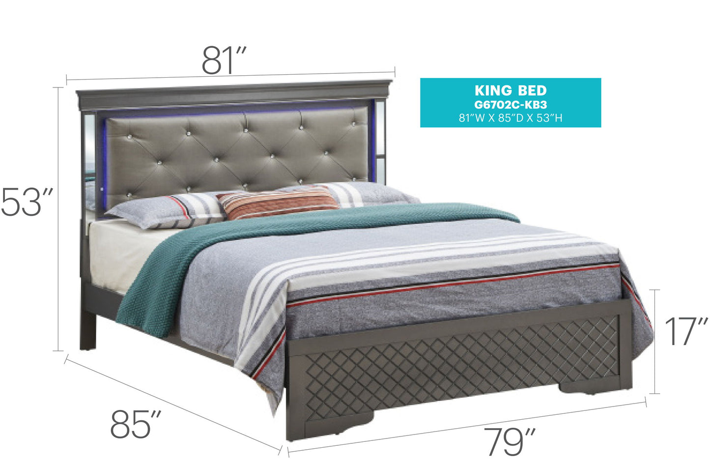 Bed With LED Light Accents Headboard