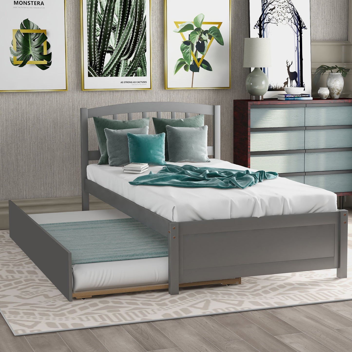 Platform Bed Wood Bed Frame With Trundle