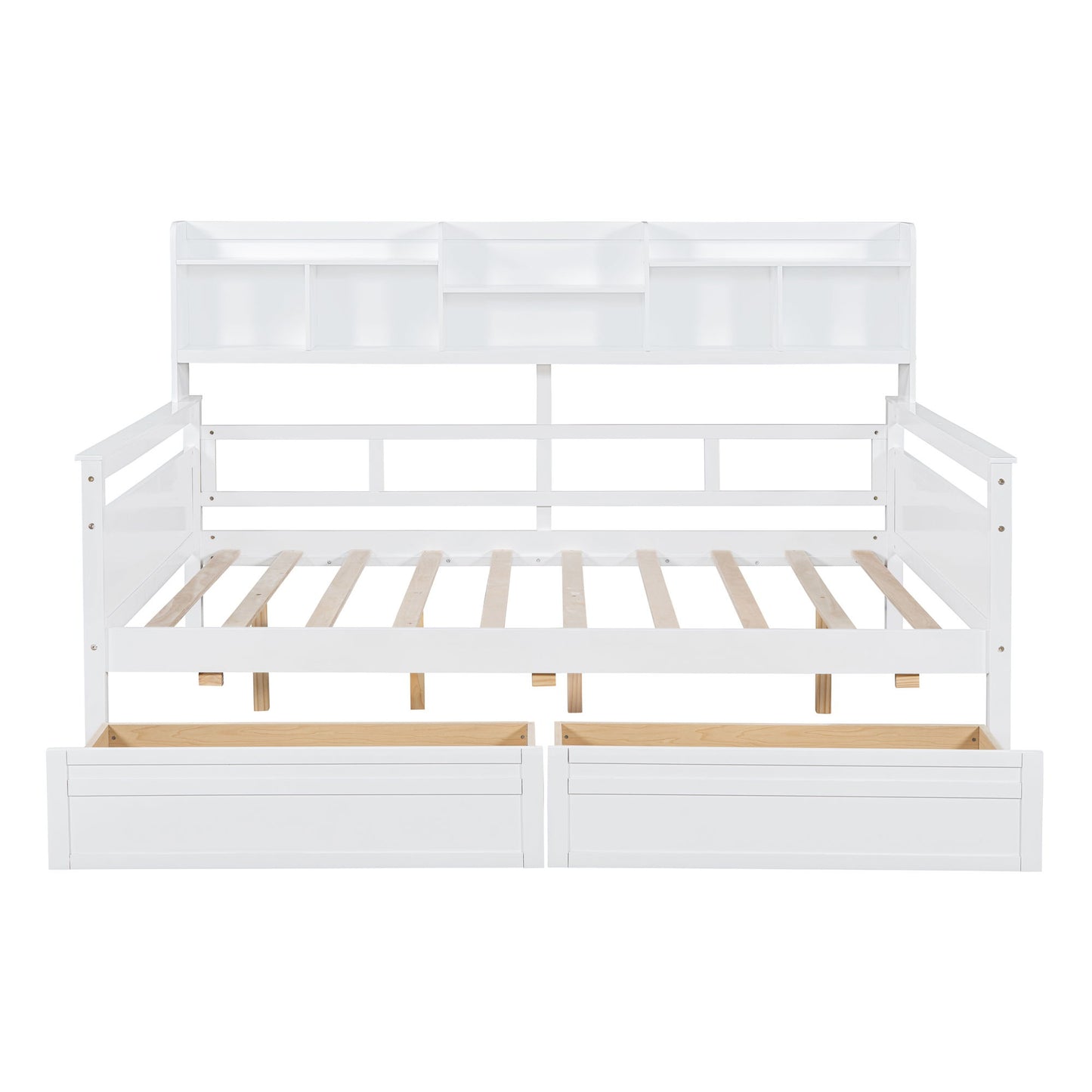 Daybed, Wood Slat Support, With Bedside Shelves And Two Drawers