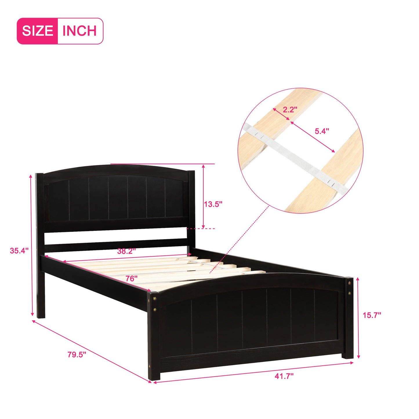 Platform Bed & Headboard, Footboard And Wood Slat Support