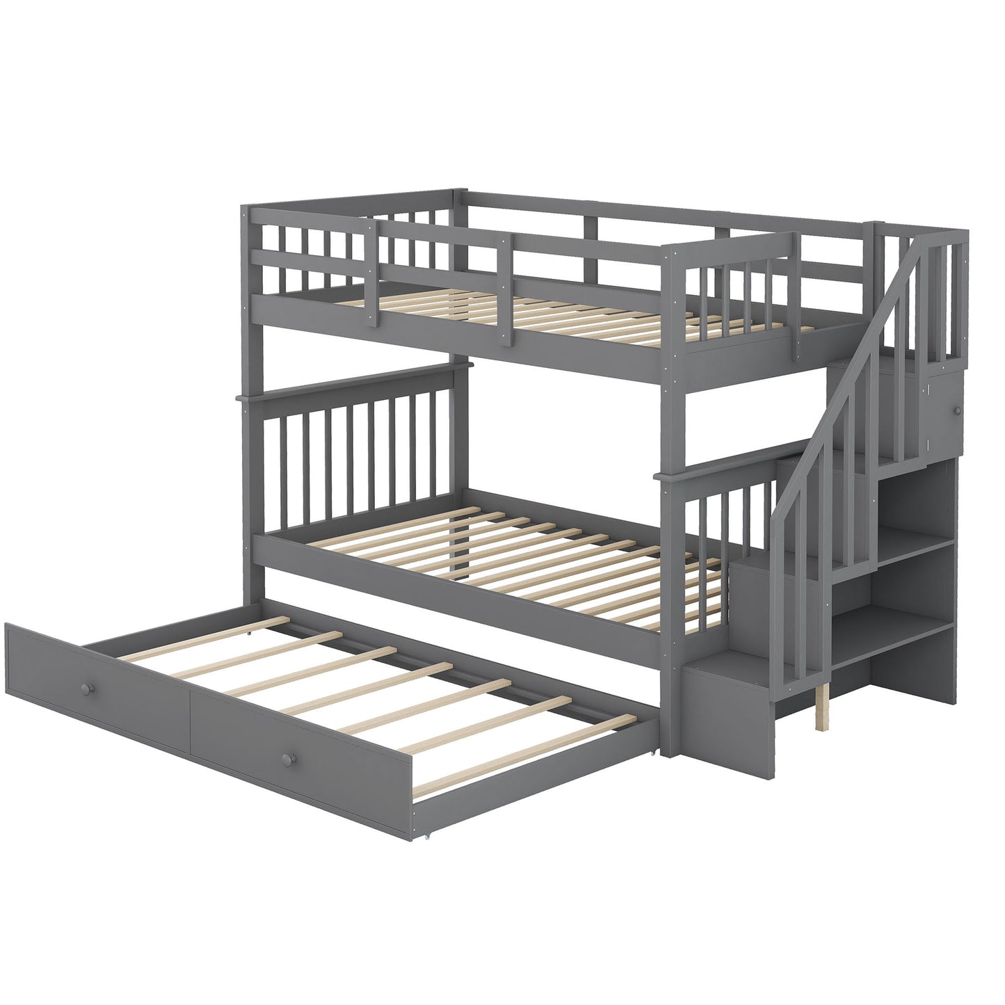 Stairway Bunk Bed With Storage And Guard Rail For Bedroom