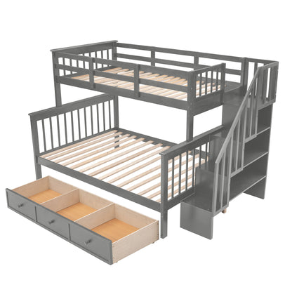 Stairway Bunk Bed With Storage And Guard Rail For Bedroom
