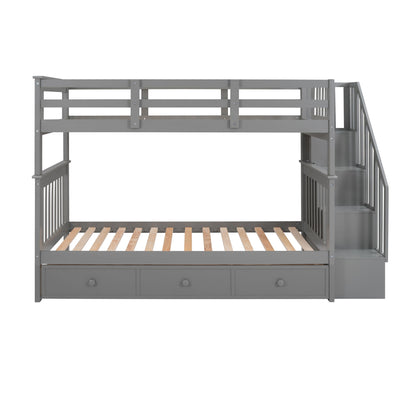 Stairway Bunk Bed With Storage And Guard Rail For Bedroom
