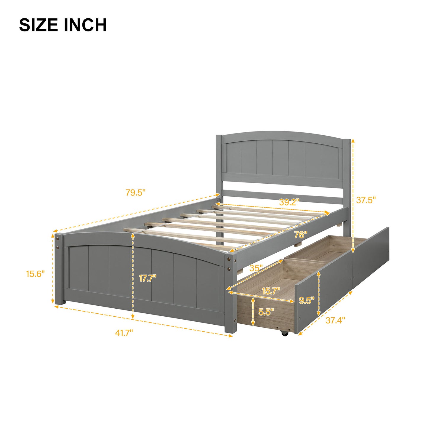 Platform Bed & Headboard, Footboard And Wood Slat Support