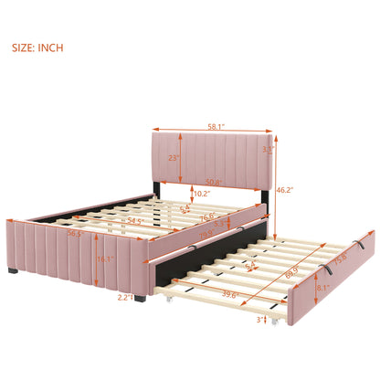 Elegant Upholstered Platform Bed With Twin Size Trundle