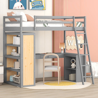 Loft Bed With Ladder, Shelves, And Desk