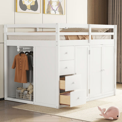 Loft Bed With Built In Wardrobes, Cabinets And Drawers