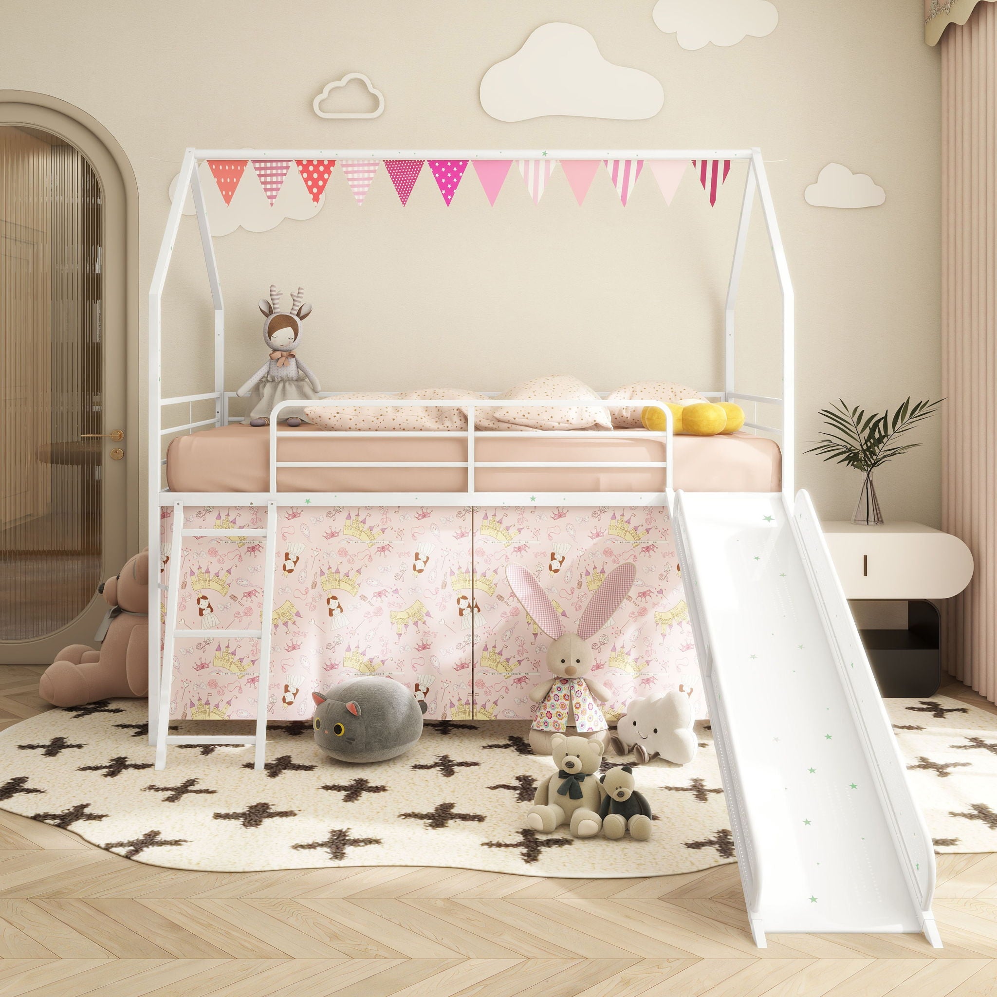 Jack - House Loft Bed With Slide And Curtain Set - Thumbnail 3