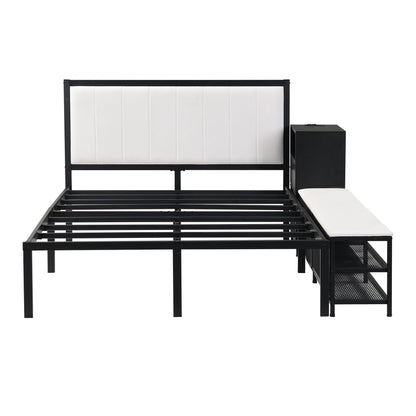 Platform Bed With 2 Tier Storage Shelves, Storage Cabinet