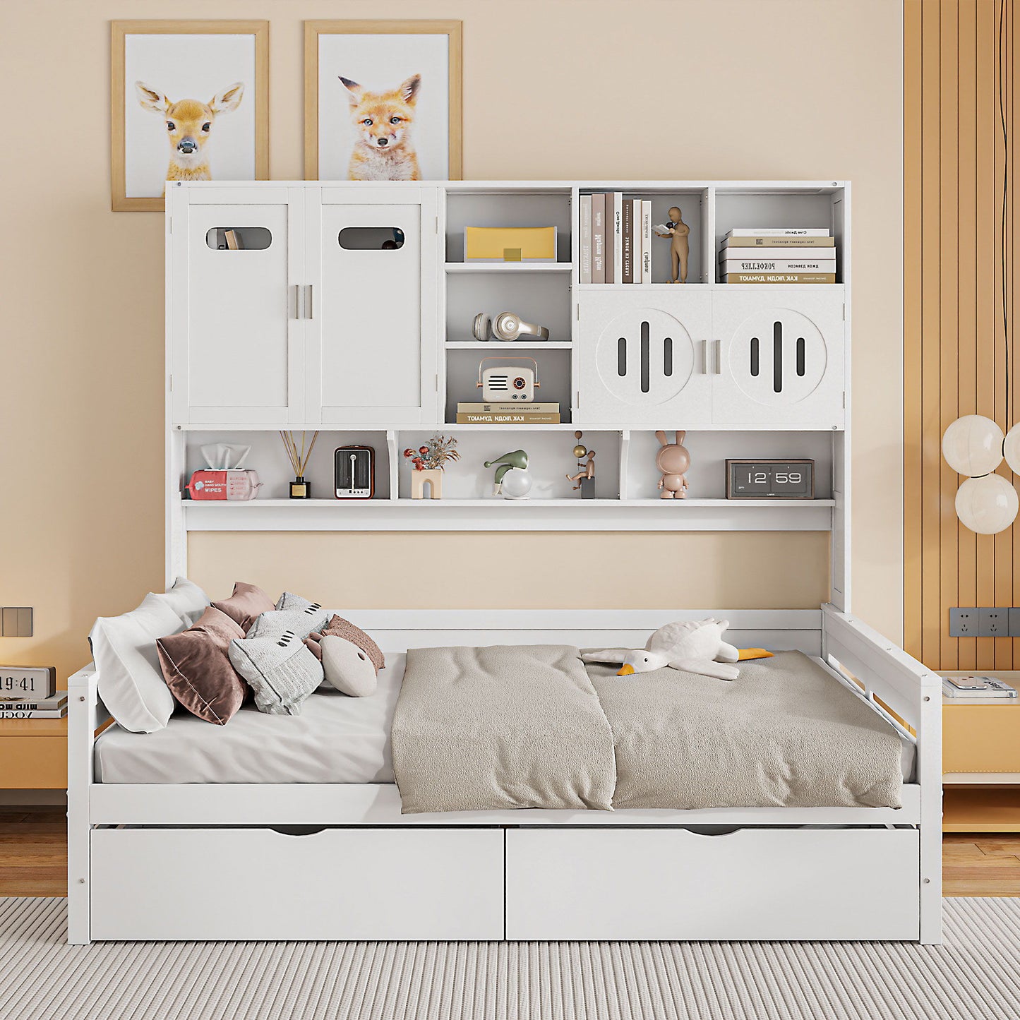Daybed With All-In-One Cabinet And Shelf