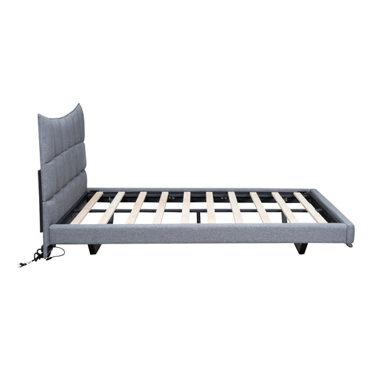 Full Size Upholstered Platform Bed With LED Lights, USB Ports And Outlets - Gray
