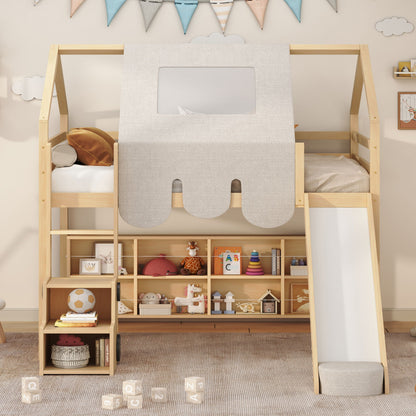 Loft Bed With House Shaped Frame And Tent