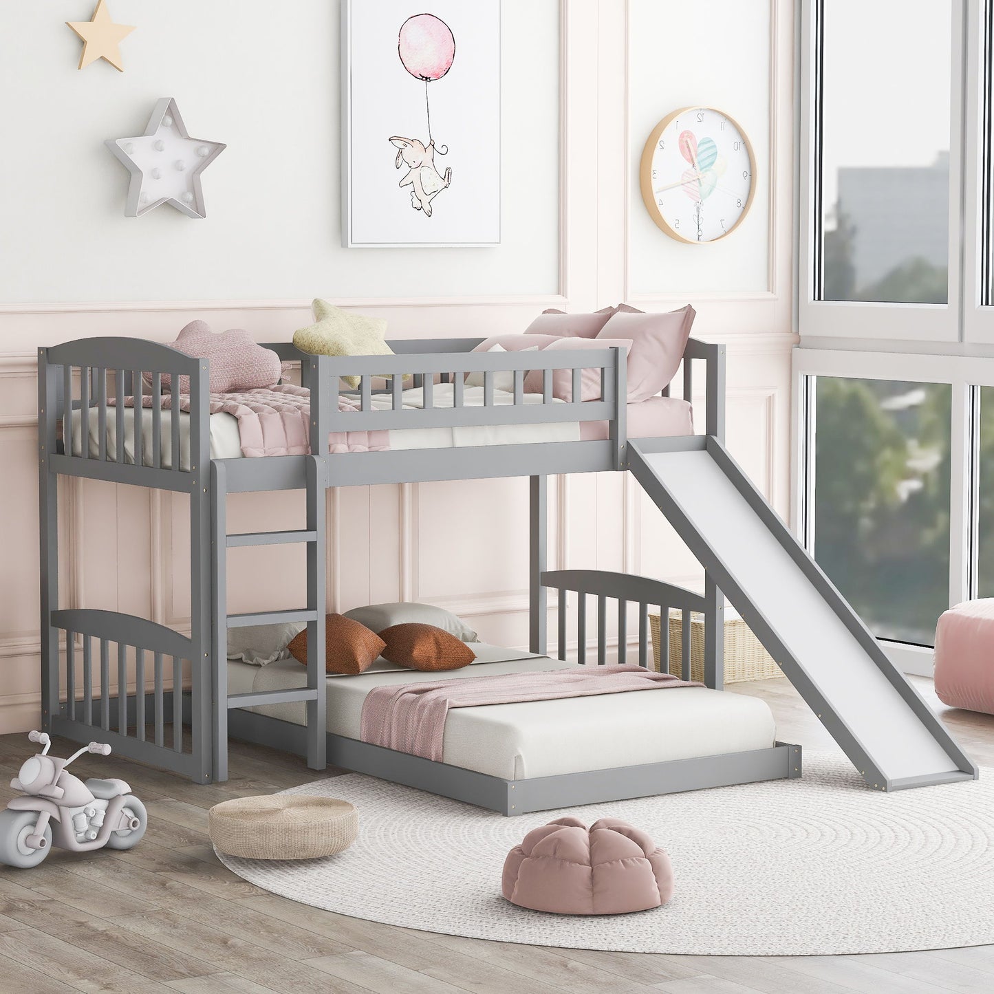 Functional Bunk Bed With Convertible Ladder And Slide