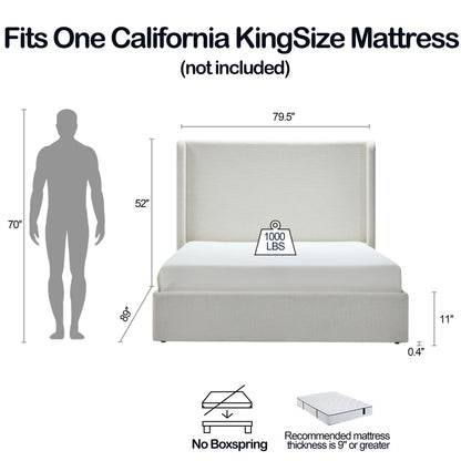 Carmen - California King Size Upholstered Wingback Bed - Ivory