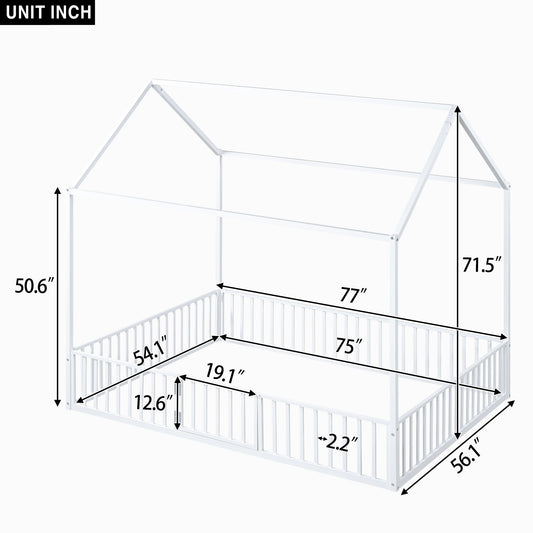 Metal House Bed With Fence And Door