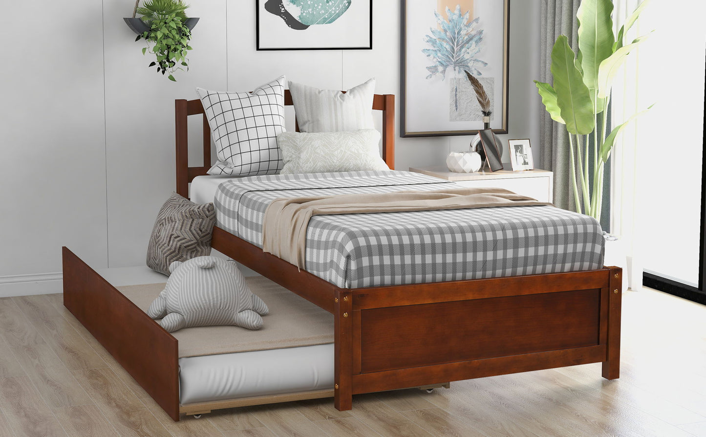 Platform Bed Wood Bed Frame With Trundle
