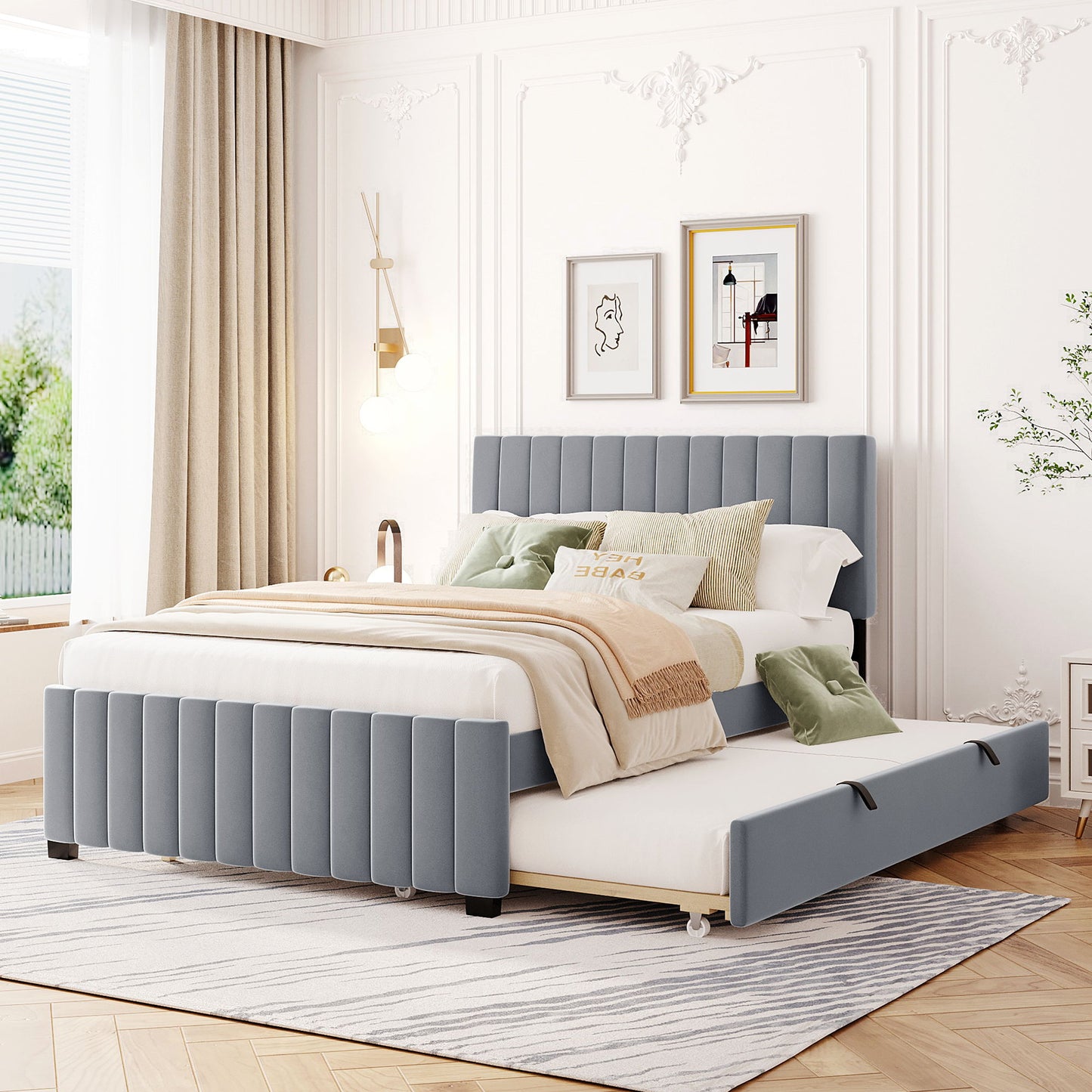 Elegant Upholstered Platform Bed With Twin Size Trundle