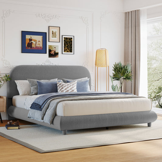 Upholstered Platform Bed With Thick Solid Frame And Stylish Curve-Shaped Design