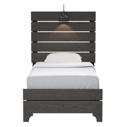 Twin Bed With Integrated Lights - Brown