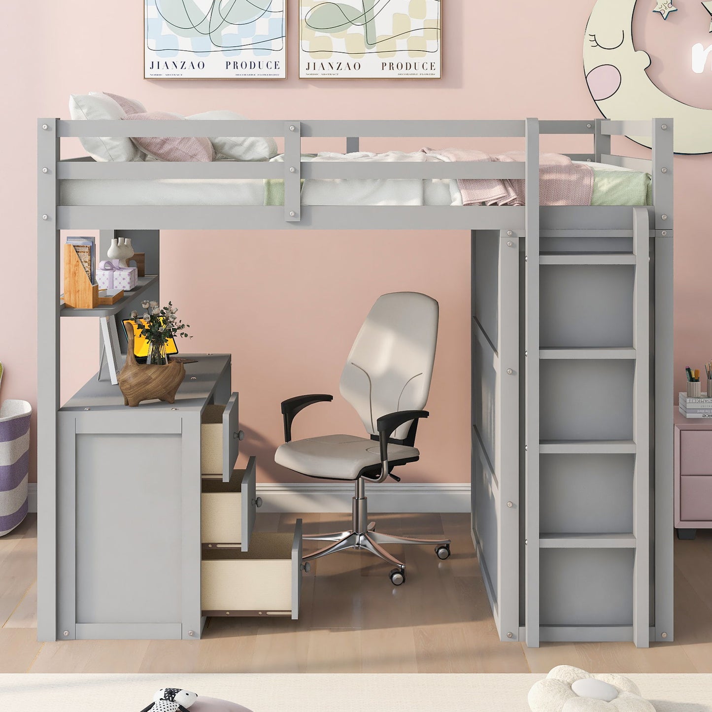 Loft Bed With Drawers, Desk, And Wardrobe