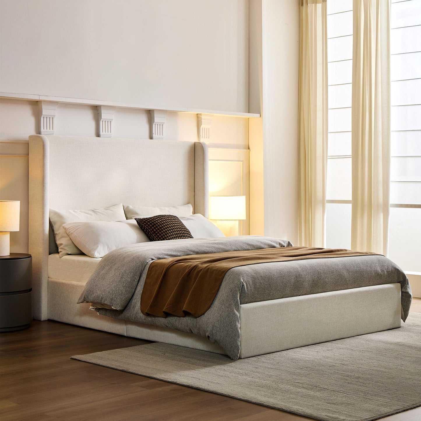 Carmen - California King Size Upholstered Wingback Bed - Ivory