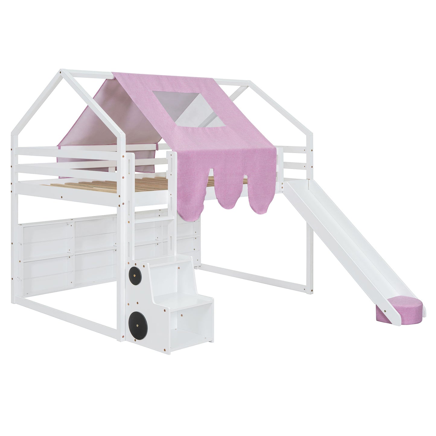 Loft Bed With House Shaped Frame And Tent