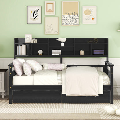 Daybed, Slat Support, With Bedside Shelves And 2 Drawers