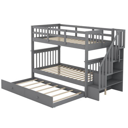 Stairway Bunk Bed With Storage And Guard Rail For Bedroom