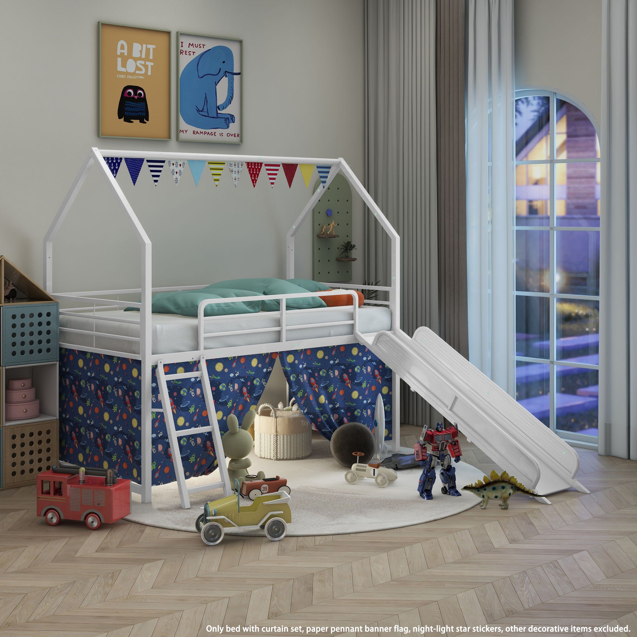 Jack - House Loft Bed With Slide And Curtain Set - Thumbnail 5