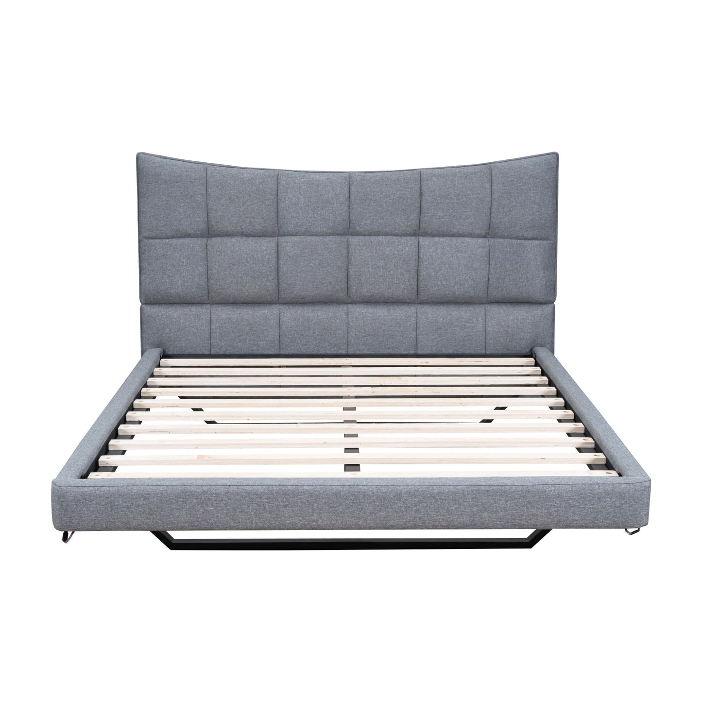 Full Size Upholstered Platform Bed With LED Lights, USB Ports And Outlets - Gray