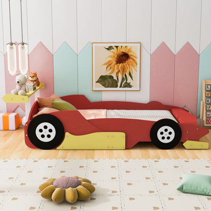 Race Car-Shaped Platform Bed With Wheels