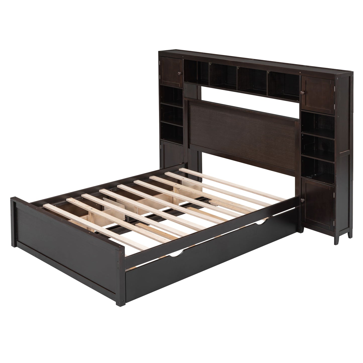 Bed With All In One Cabinet, Shelf And Sockets, Trundle