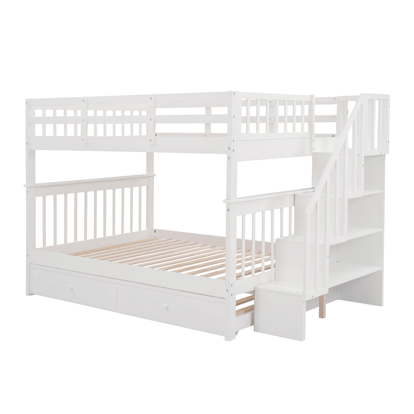 Stairway Bunk Bed With Storage And Guard Rail For Bedroom