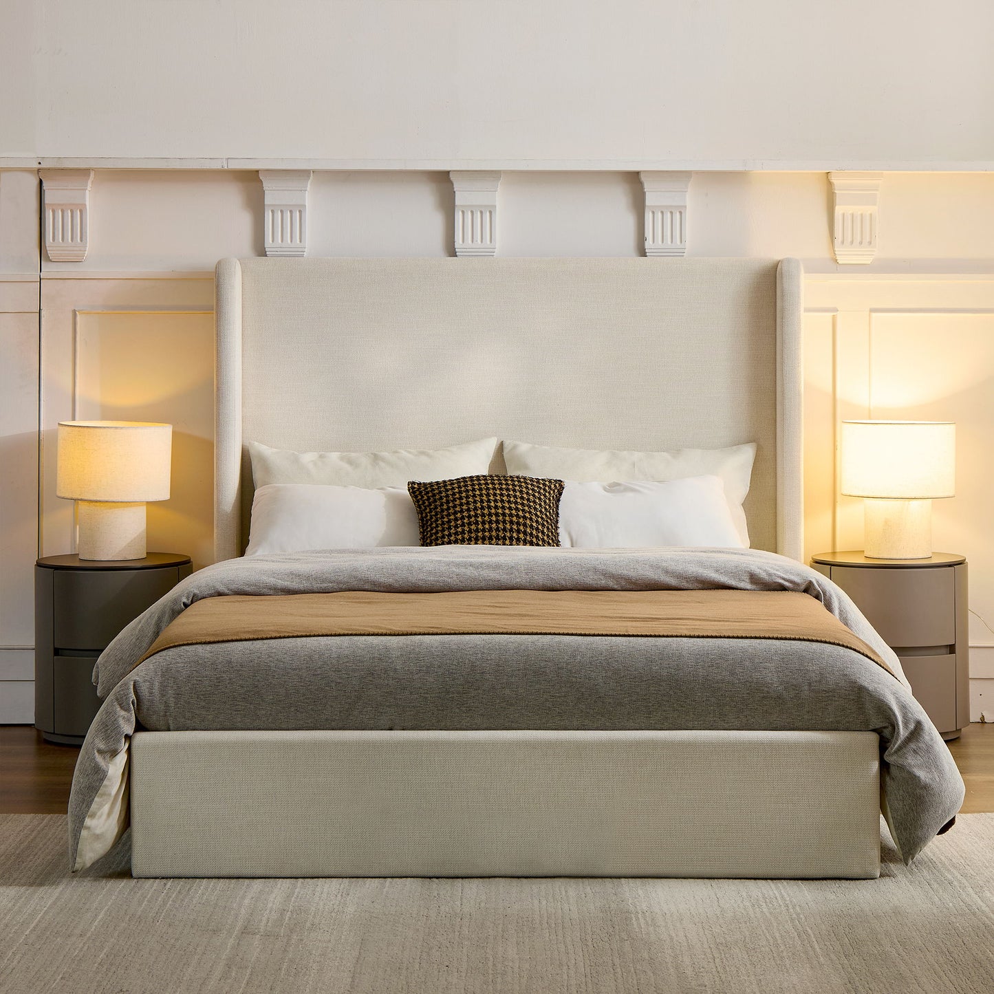 Carmen - California King Size Upholstered Wingback Bed - Ivory