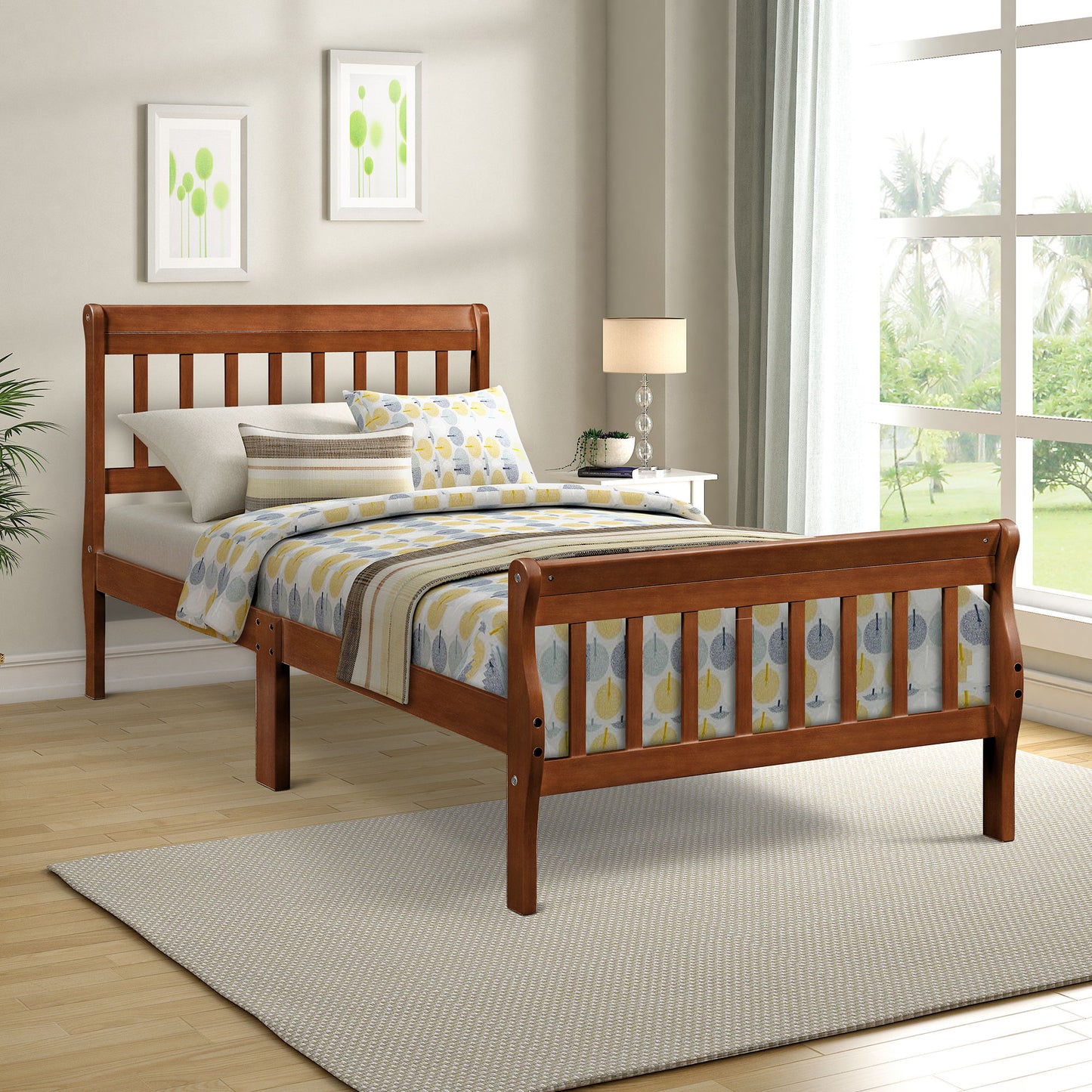 Platform Bed, Mattress Foundation Sleigh Bed With Headboard, Footboard, Slat Support