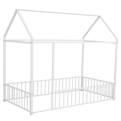 Metal Bed House Bed Frame With Fence