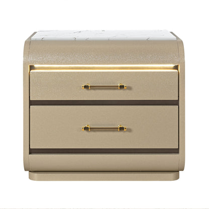 Gigi - Nightstand With LED Lighting For Bedroom Storage - Gold