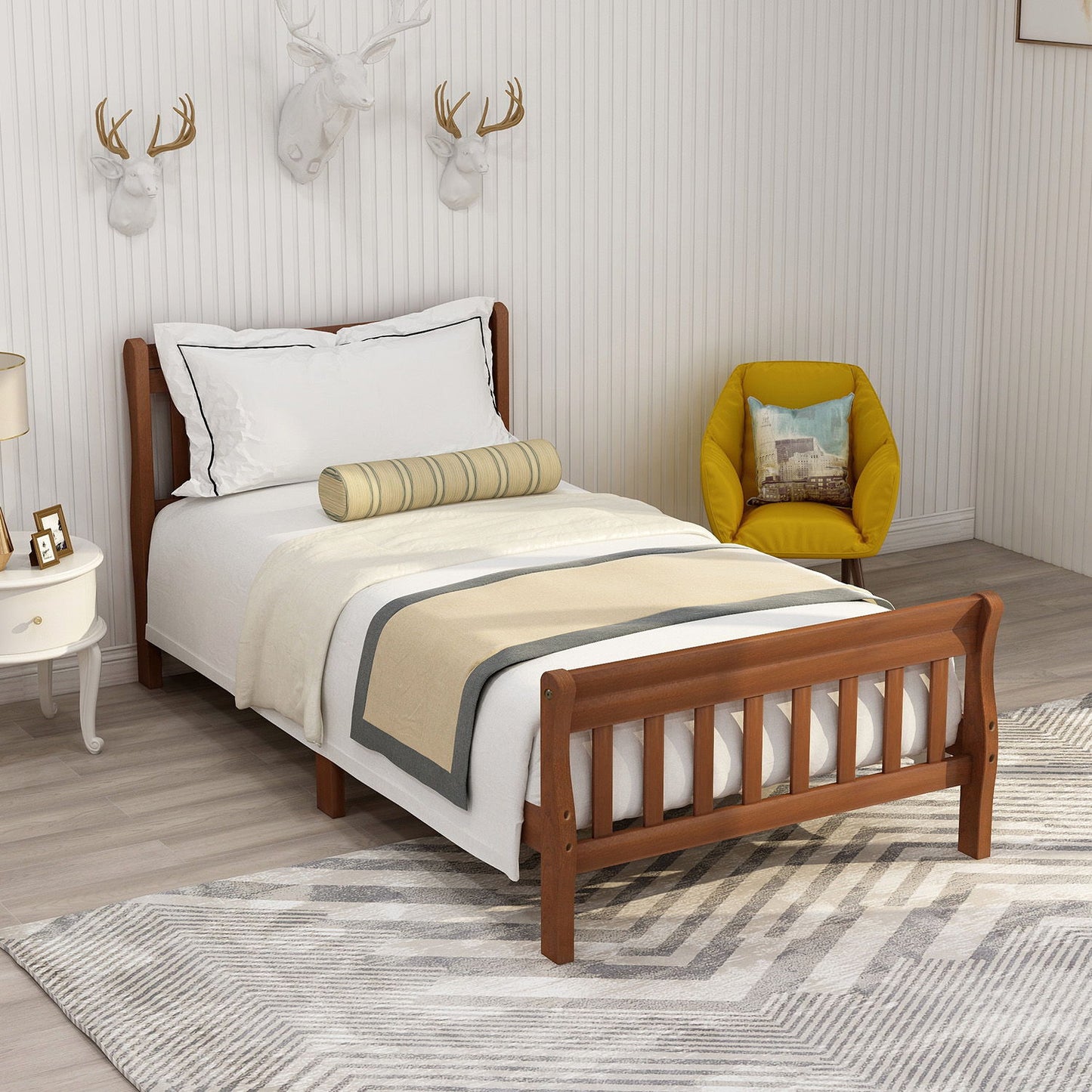 Platform Bed, Mattress Foundation Sleigh Bed With Headboard, Footboard, Slat Support