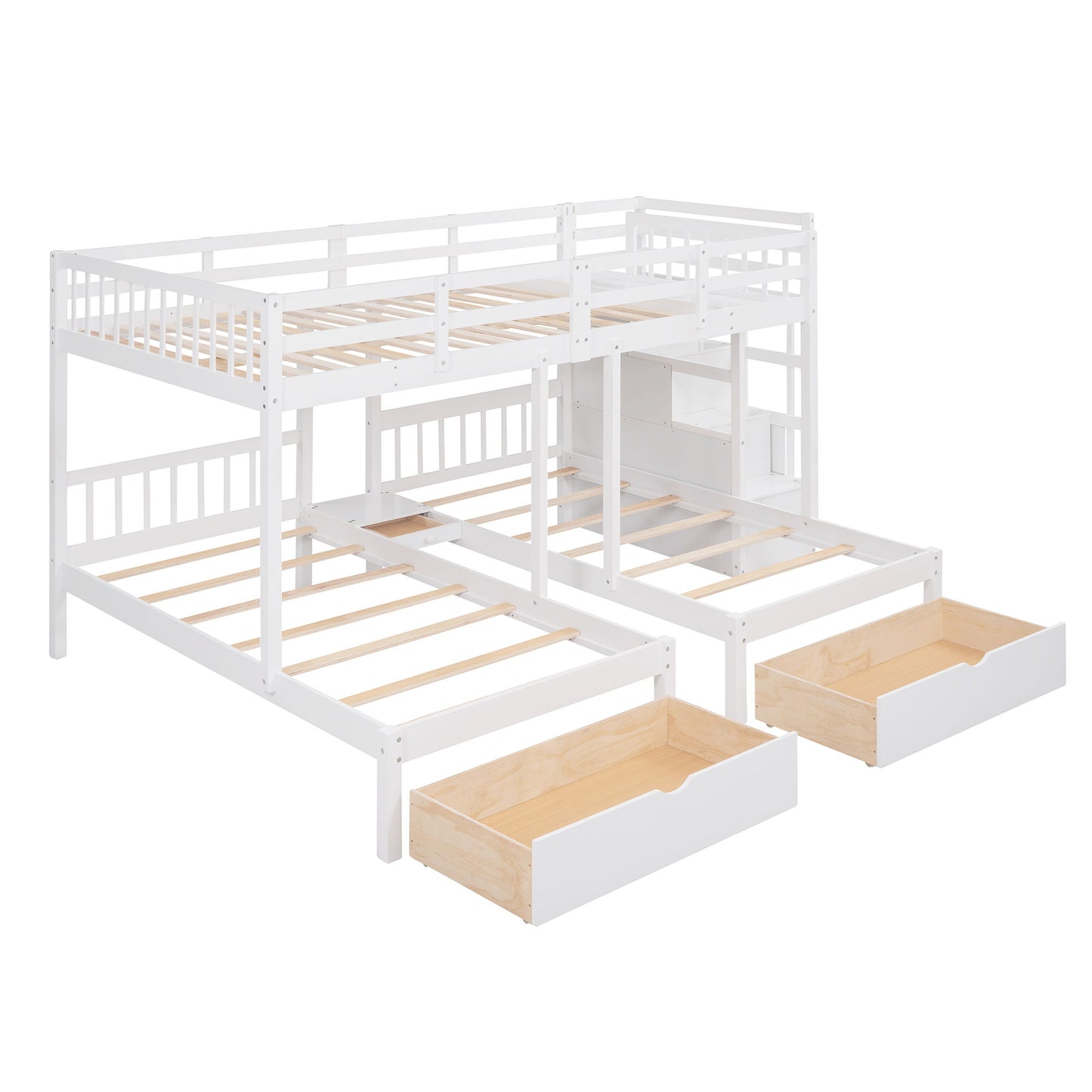 Multifunctional Triple Bunk Bed With Drawers And Guardrails