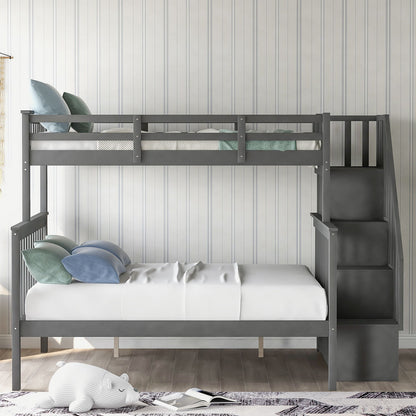 Stairway Bunk Bed With Storage And Guard Rail For Bedroom