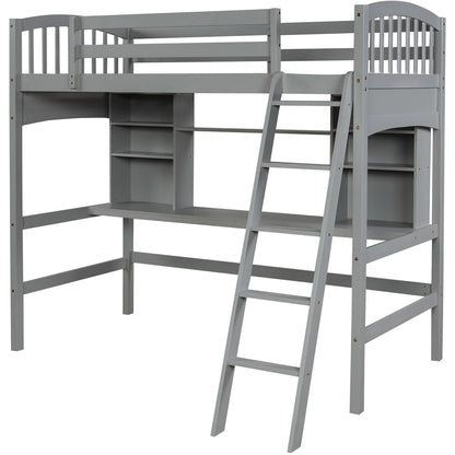 Loft Bed With Storage Shelves, Desk And Ladder